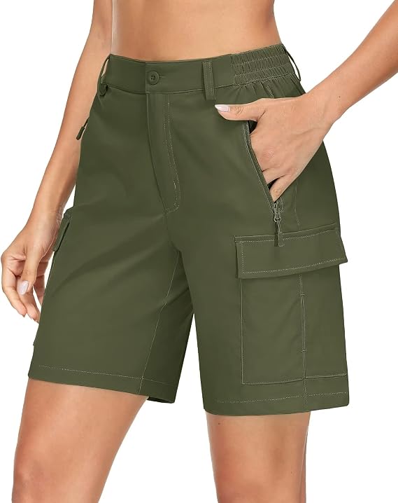 KEFITEVD Women's Hiking Shorts Lightweight Quick Dry Stretch Cargo Work Shorts Casual Fishing Golf Travel Shorts Zip Pockets