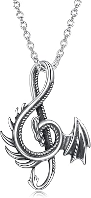 YAFEINI Dragon Necklace 925 Sterling Silver Music Note Aesthetic Pendant Chain Vintage Gift for Men Women