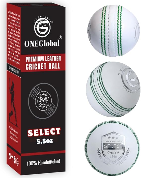 Select Leather Cricket Ball for Match, Practice & Training | Senior 5.5oz & Junior 4.75oz Genuine Leather Hard Cricket Balls in Red, White, Pink or Red&White