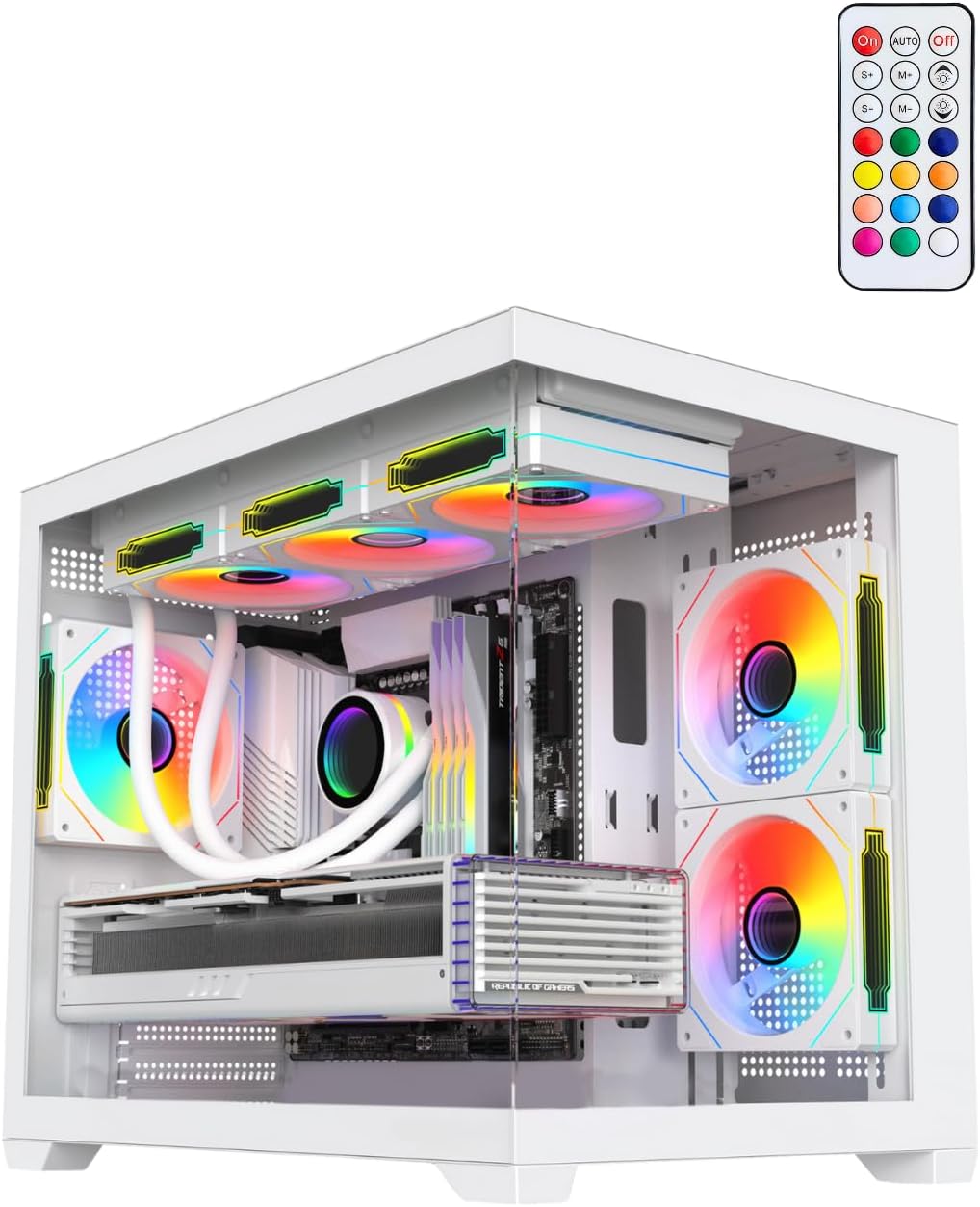 Nova White Midi Tower Glass Panel Gaming Player Computer Case (White) with 6 ARGB Fans Controlled by Terranova