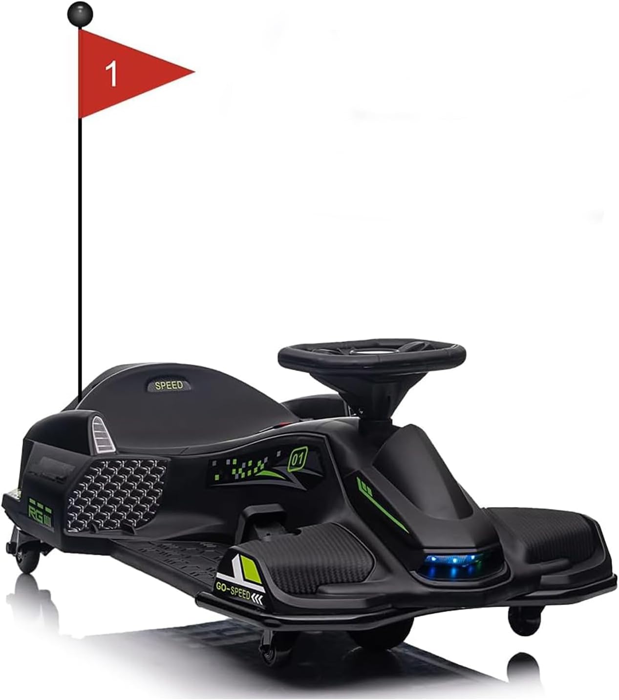 Electric Go Kart 24V, Ride-on Racing Go Kart with Drift Mode & 180W Brushless Motors Max Speed 16km/h, Anti-Rollover Kids Electric Car with Variable Speed Control, Soft Start & LED Light for Aged 8+ E