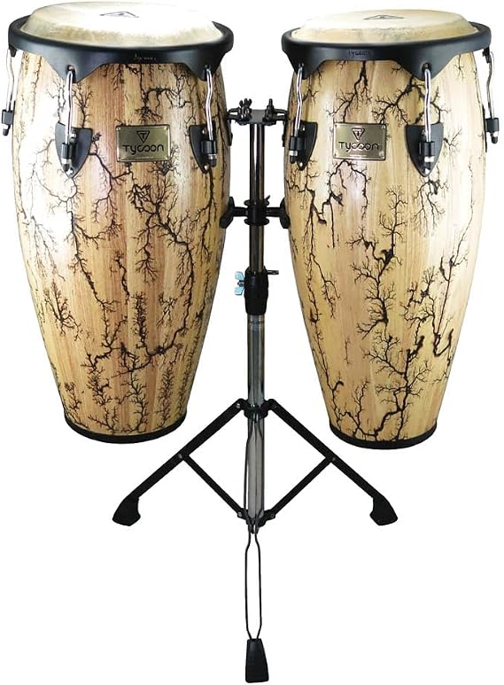 Tycoon Percussion 10" & 11" Congas, 28" Tall Siam Oak Shells, Water Buffalo Heads, Black Powder-Coated Deluxe Hoops, Glossy, 5/16 Tuning Lugs, Wrench, Includes Double Stand, Supremo Series, Willow