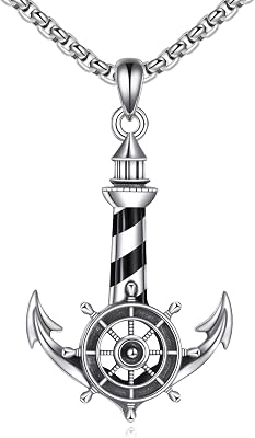 YAFEINI Anchor Necklace Sterling Silver Nautical Lighthouse Pendant Necklace Anchor Jewelry Gifts for Men Women