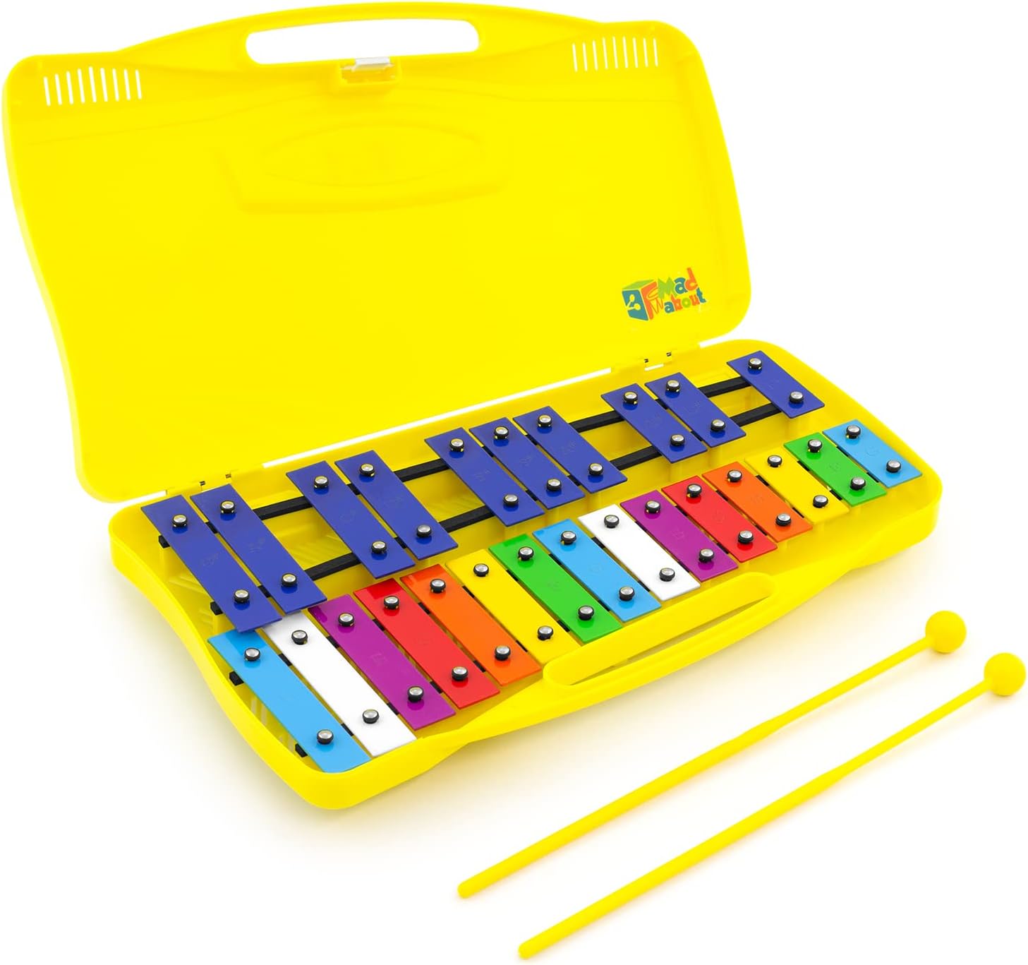 Mad About XYL50-CL 25-Note Chromatic Glockenspiel & Two Beaters - Yellow Case - Ideal Introduction to Musical Harmony - Metallophone Xylophone