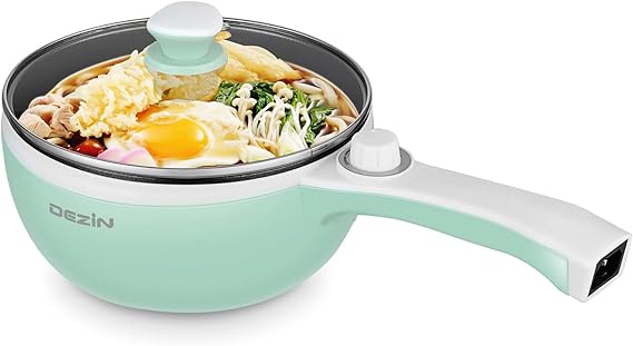 Dezin Hot Pot Electric Upgraded, Non-Stick Saute Pan, Rapid Noodles Electric Pot, 1.5L Mini Portable Hot Pot for Steak, Egg, Fried Rice, Ramen, Oatmeal, Soup with Power Adjustment