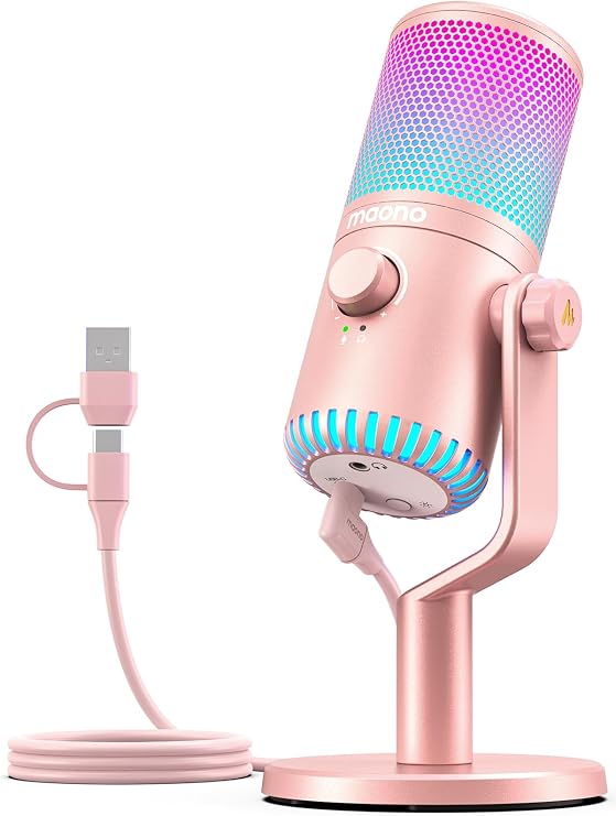 MAONO USB Condenser Microphone, Gaming Microphone, PC Microphone, Dedicated Software, RGB Lighting, Mute Button, Headphone Output Terminal, Unidirectional, Plug & Play, YouTube Skype, Game Streaming