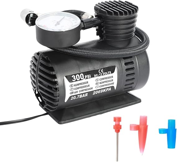 12V Tire Inflator, Portable Air Compressor for Car Tires, Electric Tire Inflator Pump with Pressure Gauge, Auto Tire Pump for Truck, SUV Tires, Dinghy, Air Bed, Bicycle Car Accessories Black