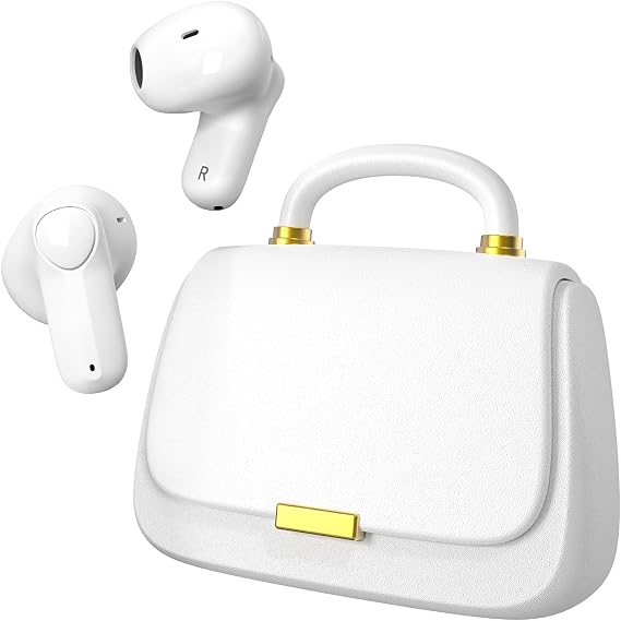 ANCwear Wireless Earbuds with Mini Handbag Case, 22H Playtime, Pearl White | Bluetooth 5.3, 13mm drivers, touch controls and DIY stickers for music, calls, travel, everyday wear and gifting