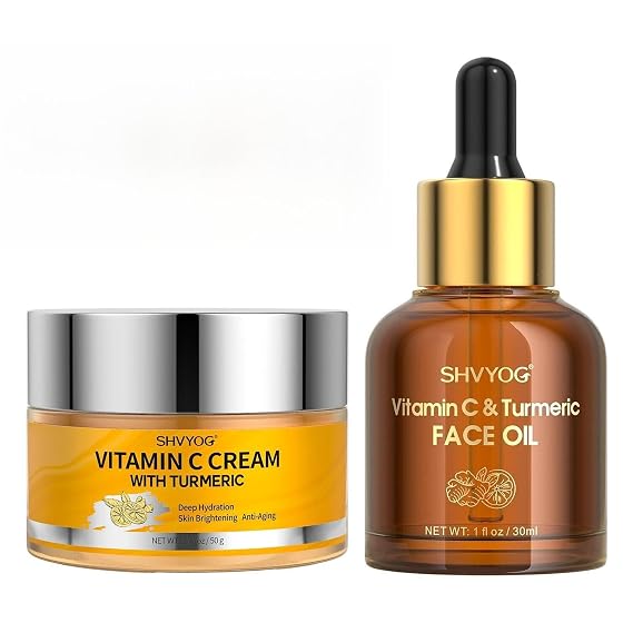 SHVYOG Turmeric Vitamin C Face Cream 1.76 Oz+Vitamin C Turmeric Face Oil 1 Fl Oz