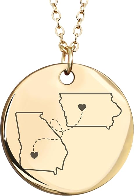 Long Distance State Necklace, Personalized Friendship Necklace for Women