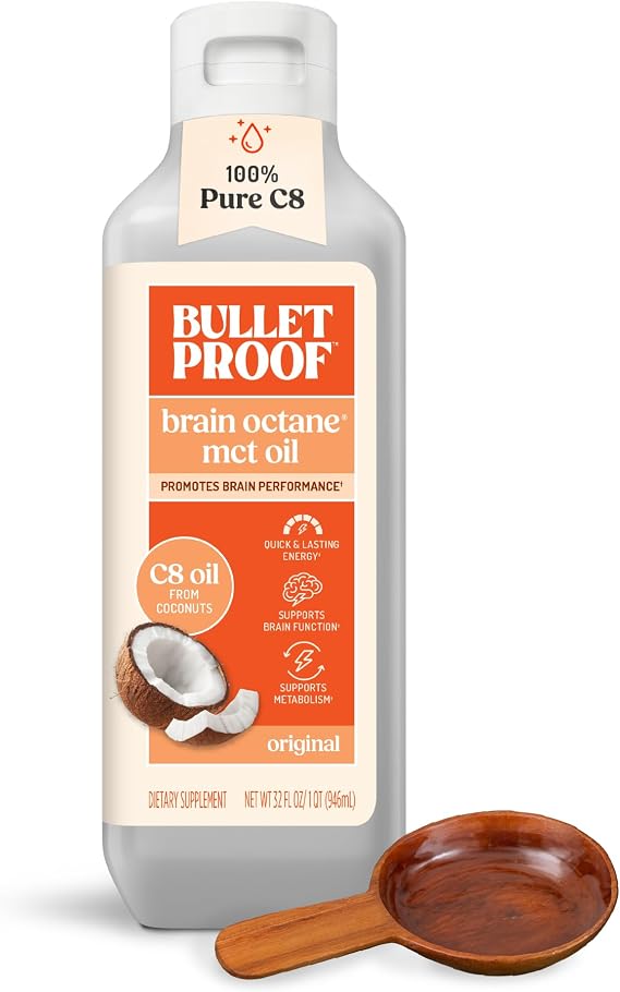 Bulletproof Brain Octane C8 MCT Oil, Non-GMO, 32 oz 100% C8 from Coconut