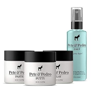 Pete & Pedro CORE FOUR HAIR KIT - Mens Hairstlying Best Of Set | Hair Clay, Paste, Putty, Sea Salt Spray | As Seen on Shark Tank, 2 oz. Each
