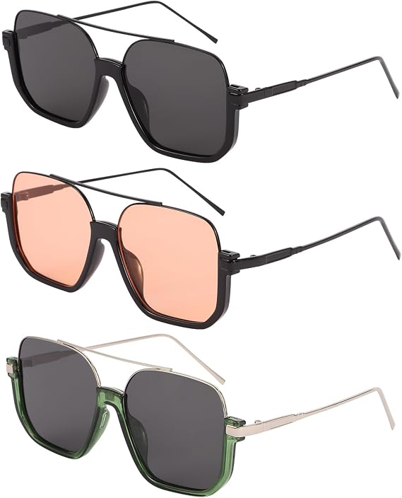 3 Pcs Retro Oversized Sunglasses for Women Men, Vintage 70s Square Shades Sun Glasses Oversized Trendy Trucker Driving Sunglasses