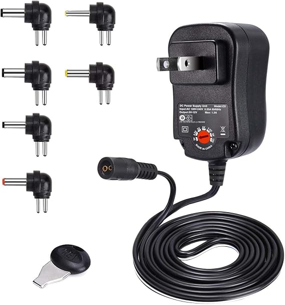 12W Universal AC Adapter Multi Voltage DC Power Supply with 6 pcs Connector for 3V 4.5V 5V 6V 7.5V 9V 12V Universal Adapter Household Appliance - 1000mA
