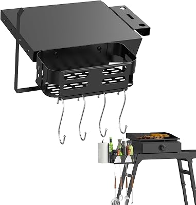 Side Shelf and Grill Caddy for Blackstone 17 & 22 Griddle Stand, Accessories With Tool Hooks, Paper Towel Holder and Spatula Holder for Blackstone 5013 Stand
