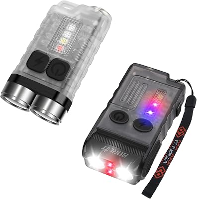 BORUIT V3 Mini Keychain Flashlight with IP65 Waterproof,Tail Magnet and V20 Super Bright Mini Pocket Flash Light with Red Light,Clip,180 Head Swivels,110DB Buzzer