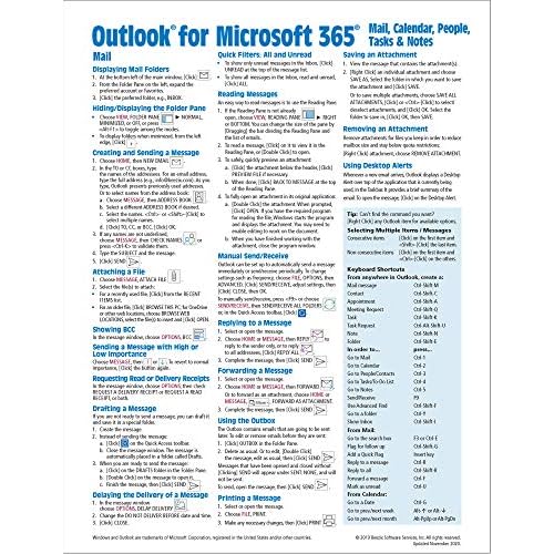Microsoft Outlook 365 Mail, Calendar, People, Tasks, Notes Quick Reference - Windows Version Cheat Sheet of Instructions, Tips & Shortcuts - Laminated Guide Pamphlet June 3, 2019