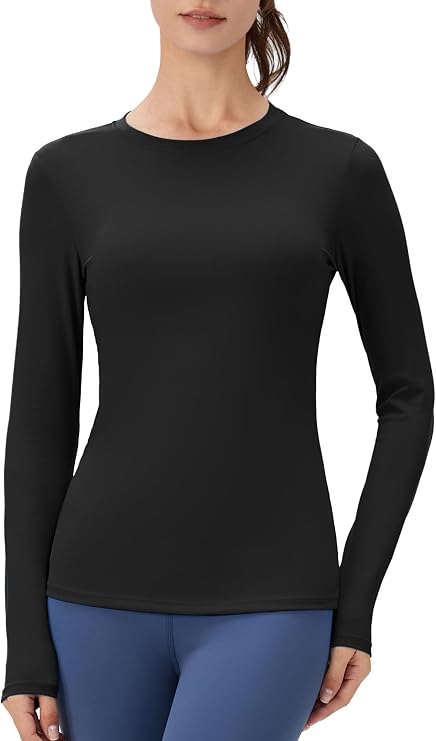 Yuerlian Women's Long Sleeve Shirts Quick Dry Gym Slim Fit Basic Tops