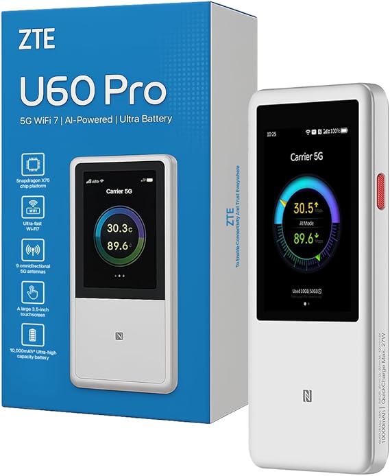 ZTE U60 PRO 5G Unlocked Mobile Wi-Fi Router – Ultra-Fast Portable Hotspot with Dual-Band 5G/4G LTE Connectivity, Supports Multiple Devices, Ideal for Travel, Remote Work & On-the-Go Internet
