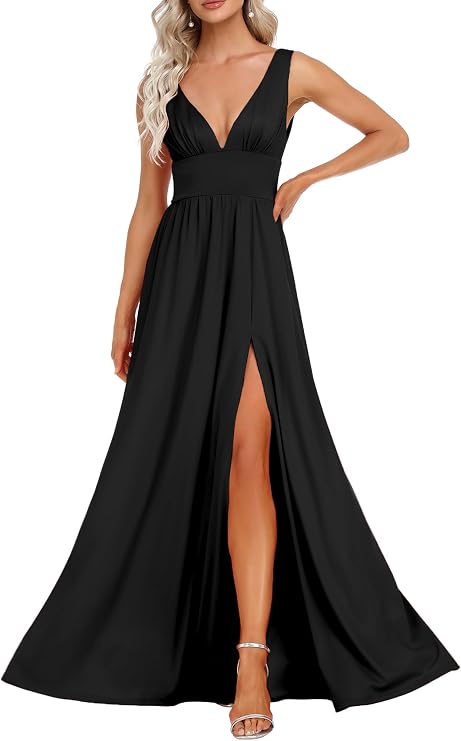 Ever-Pretty Women's Summer V-Neck Sleeveless Formal Wedding Guest Dress Side Slit Floor Length Bridesmaid Dresses 0168B