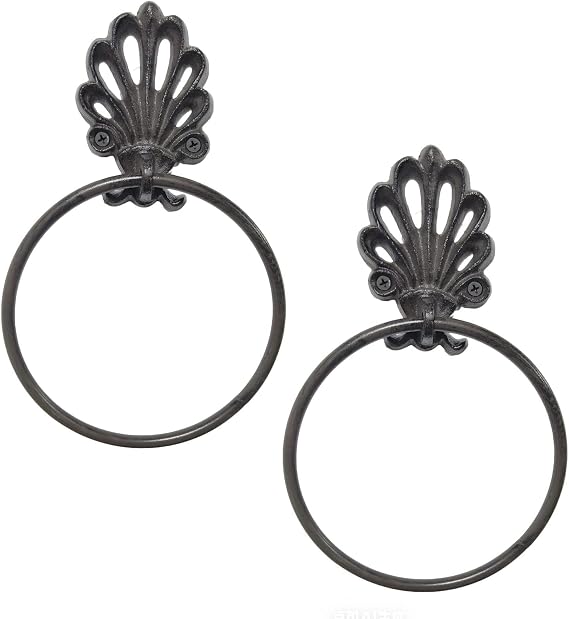 iobiotio Vintage Iron Towel Ring - Rustic Bathroom Towel Holder, Heavy Duty Cast Iron with Distressed Finish, for Farmhouse, Cottage, or Industrial Style Bathroom Decor (6.3 Inch), 2pcs