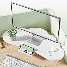 Monitor stand and storage, adjustable computer monitor lift stand, cloud-shaped desktop organizer storage stand, white and green(Green)