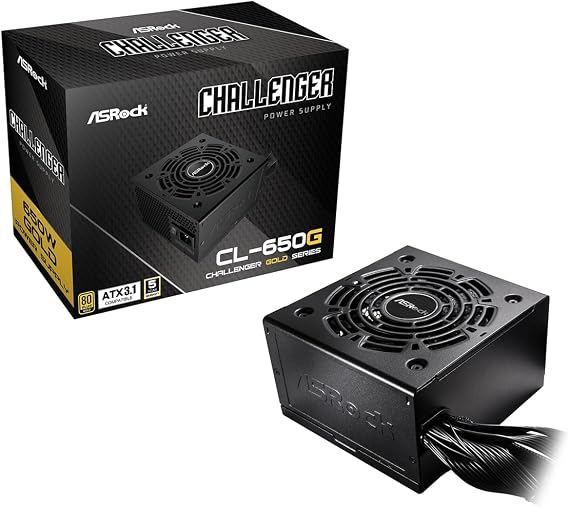ASRock Challenger 650W Power Supply ATX 3.1 Auto iCOOL Intelligent Fan Control 120mm Golf Blade 80 Plus Gold Certified Non-Modular CL-650G