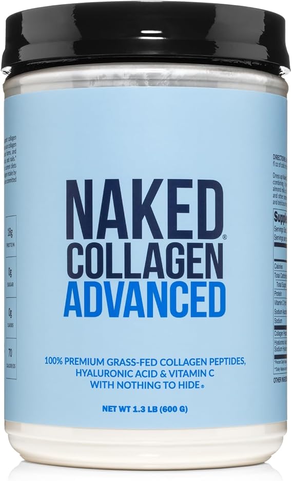 NAKED Collagen Advanced - Peptides Protein Powder, Hyaluronic Acid, Vitamin C, Pasture-Raised, Grass-Fed Hydrolyzed Collagen Supplement, Paleo Friendly, Non-GMO, Keto, Gluten Free, 1.3LB