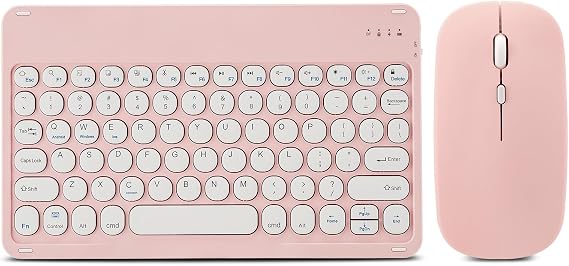 Bluetooth Keyboard and Mouse Combo for iPad - Rechargeable Wireless Keyboard & Mouse Compatible with iPad 9th/8th Gen, iPad Pro/Air/Mini, iPhone14/13/12 Pro, Round Keys Pink