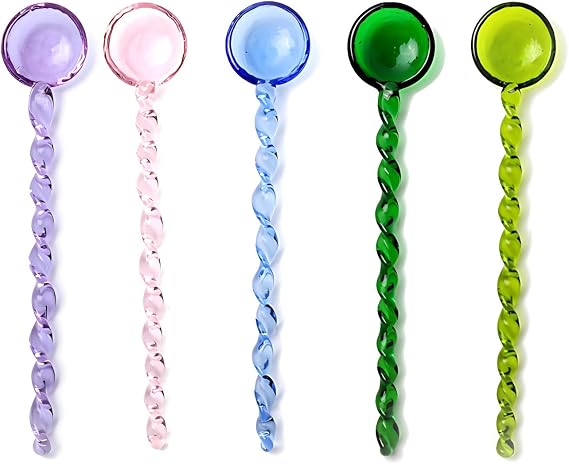 5 Pieces Glass Stirring Spoons Clear Crystal Coffee Cocktail Mixing Spoons with Spiral Handle Salt Sugar Ice Cream Yogurt Jam Dessert Scoop Swizzle Stick for Bar Cafe Party (5 Color)