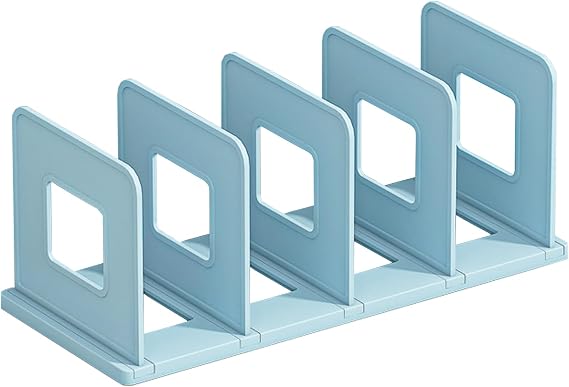 SAYEEC Desk File Sorter Vertical Desktop File Folder Organizer 4 Section Plastic Book Holder Adjustable Shelf Dividers Closet Purse Handbag Mail Binder Organizer Magazine Rack Stand Bookshelf Blue