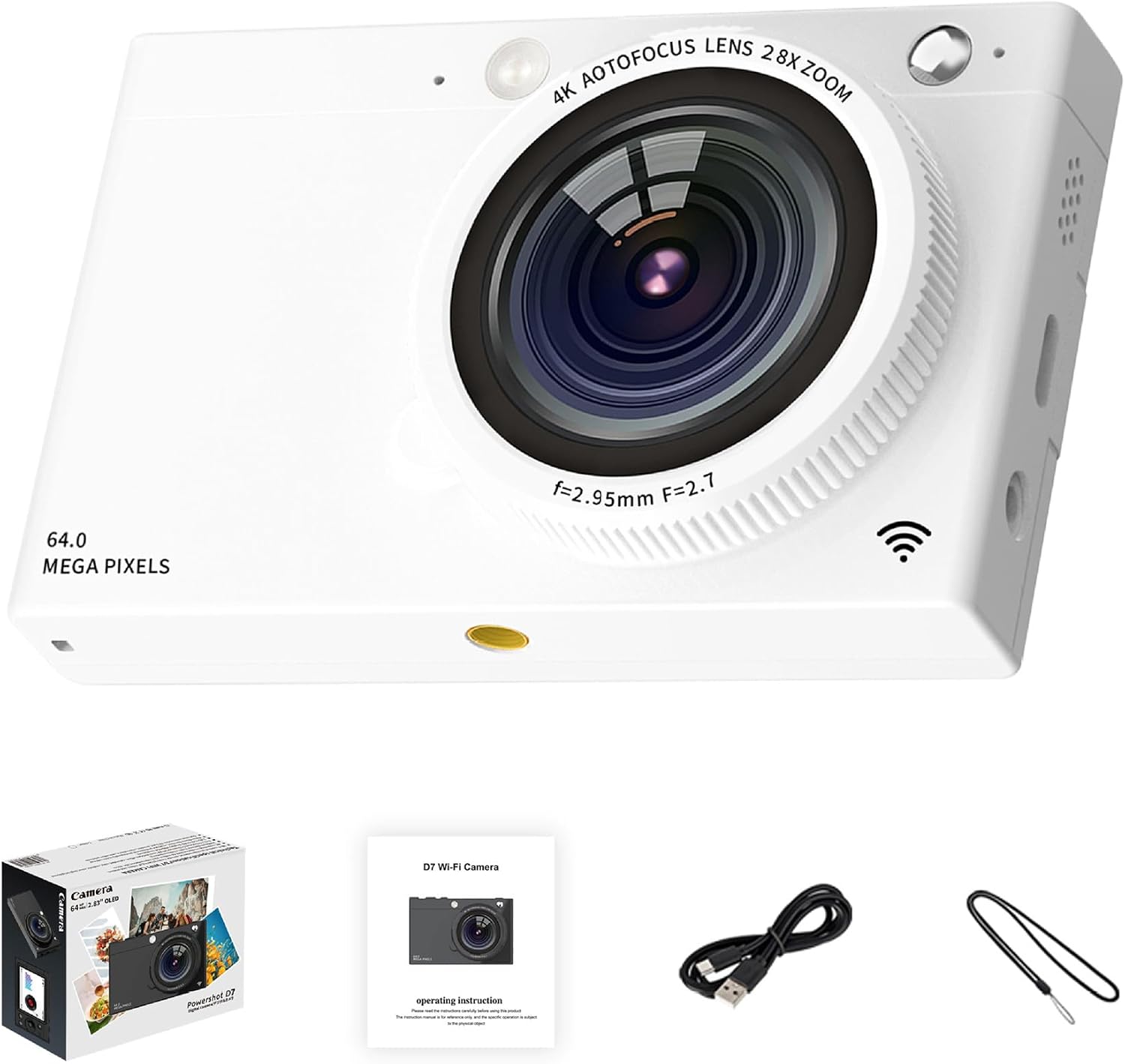 64MP Digital Camera for Photos, 4K 60fps Video Vlog Camera, Wireless Retro Compact Compact Camera - 2.83 Screen, 28X Digital Zoom, Auto Focus, 14 Thread