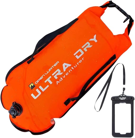 Swim Buoy Tow Float Highly Visible Swimming Float Dry Bag with Adjustable Waist Belt, Carry Strap, Waterproof Phone case for Open Water, Water Sports, Swimming 28 l Orange