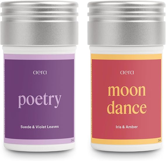 Aera Poetry & Moondance Bundle - Essential Oil for Home Poetry - Smooth Suede and Violet Fragrance, Moondance - Warm and Alluring Fragrance - Scent Refill - Works with the Mini Diffuser