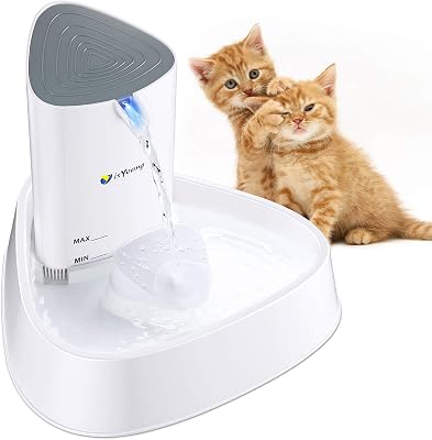 isYoung Cat Fountain LED Pet Water Fountain Ultra Quiet Automatic Pet Water Dispenser with Adjustable Water Flow and Activated Carbon Filter for Dogs, Cats, Birds and Small Animals White