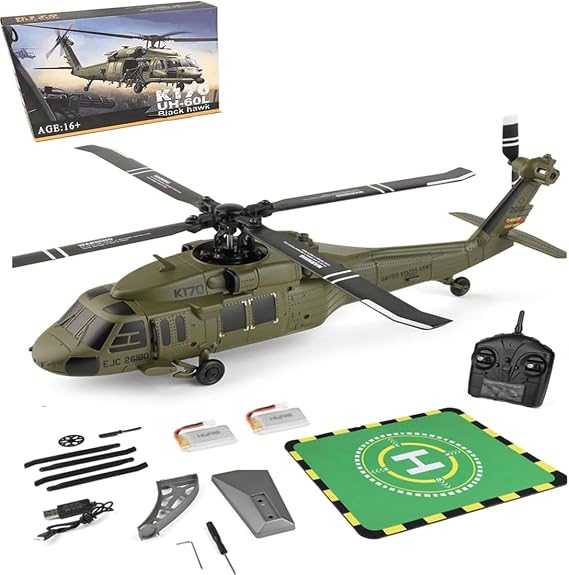 K170 UH60L RC Helicopter, Remote Controlled Helicopter for Adults Beginners, 2.4G 4CH RC Plane 6-Axis Gyroscope Altitude Hovering Military Aircraft Aileronles (2 Batteries)