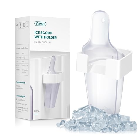 Gevi Ice Scoop with Holder for Household use, Food-Grade Plastic Scoop with Comfortable Handle for Refrigerator, Countertop ice Maker, Kitchen Wall