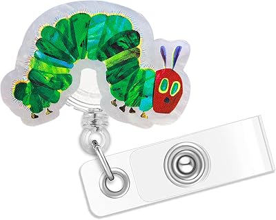 The Very Hungry Caterpillar Badge Reel, Funny Badge Reels Retractable, Name Badge Holder Reel ID Clip, Cute Animal Pediatric Decorative for RN LPN CNA MA Medical Worker Teacher Nurse Badge Accessories