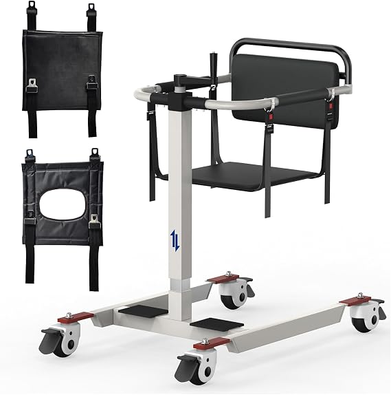 Patient Lift Transfer Chair, Portable Patient Lift for Home, Transfer Lift Chair for Elderly and Disabled, Adjustable Height/Base Width, 275 Lbs