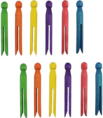 Mcredy 6 Pcs Clothes Pins Colorful Round Wooden Clothespins Simple Laundry Clothesline Clips for Hanging Organizing Photo Clothes, 4.33 Inch