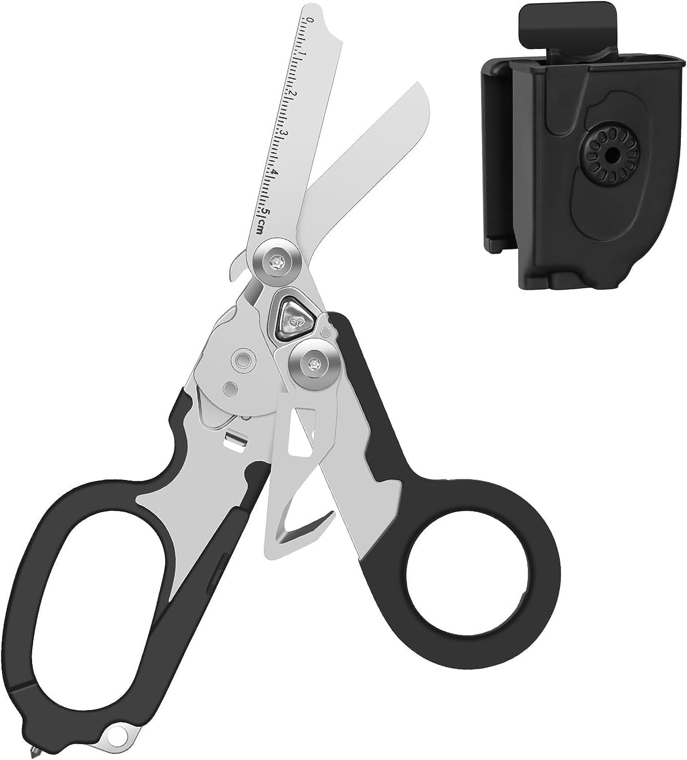 INSGB - 6 in 1 Raptor Response Emergency Scissors, Multi Tool Pliers Tactical Folding Pliers with Band Cutter and Glass Breaker Black with Utility Holster