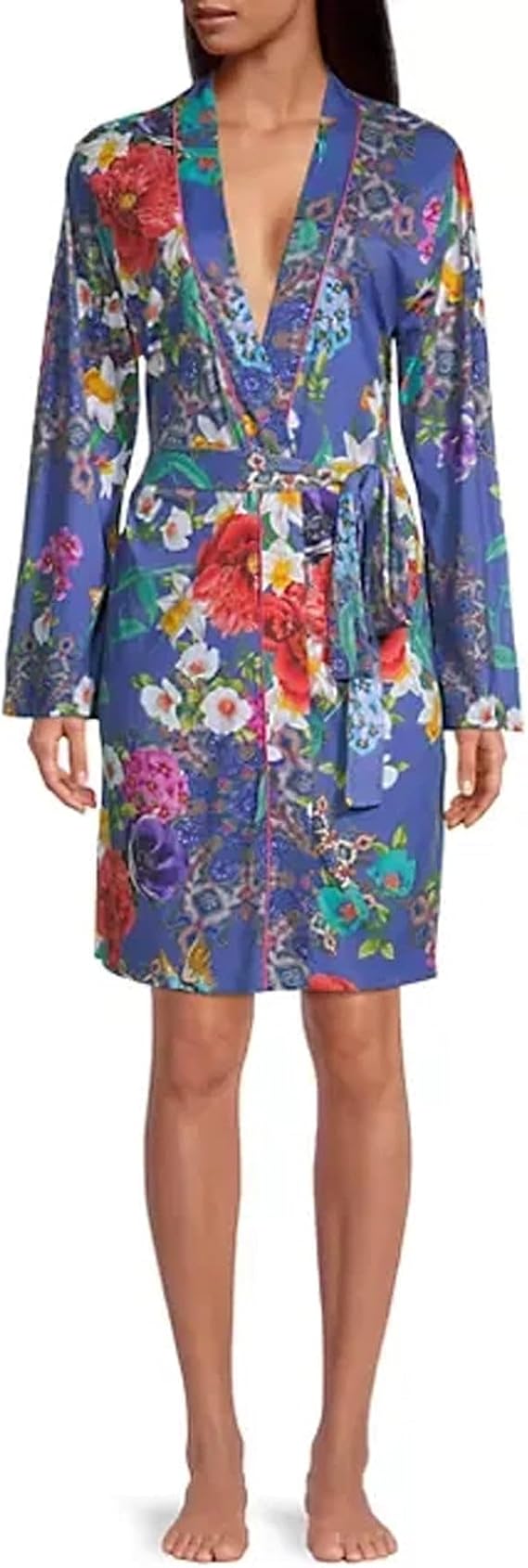 Johnny Was Sunrise Robe Sleep Wear Blue Floral Cotton Night Lounge Flowers NEW