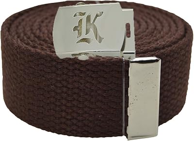 Old English InitialK Canvas Military Web Belt & Silver Buckle 60 Inch