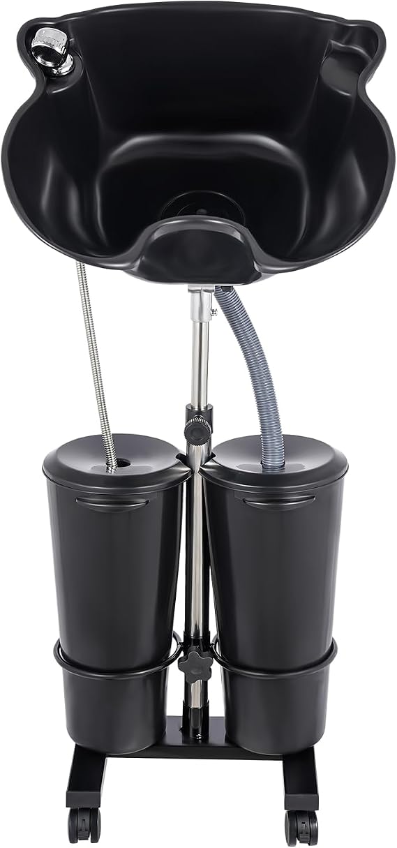 Portable Shampoo Bowl with Electric Pump, Hair Washing Sink with 2 Bucket and Drain Hoses, Height and Angle Adjustable Hair Wash Basin for Salon, Home Services, Barbershop, Hairstylist