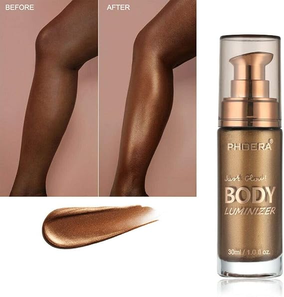PHOERA High Gloss Waterproof Body Luminizer Glitter Face Shimmer Moisturizer Lotion Tan Cream Foundation Makeup Bronzer AQUAPURITY (103 GLISTENING BRONZE, One Size)