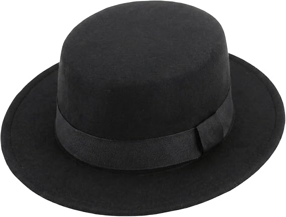 ericotry Black Classic Wide Brim Flat Top Hat Fedora Hat Church Derby Cap Jazz Hat for Wedding Party Talent Show Performance