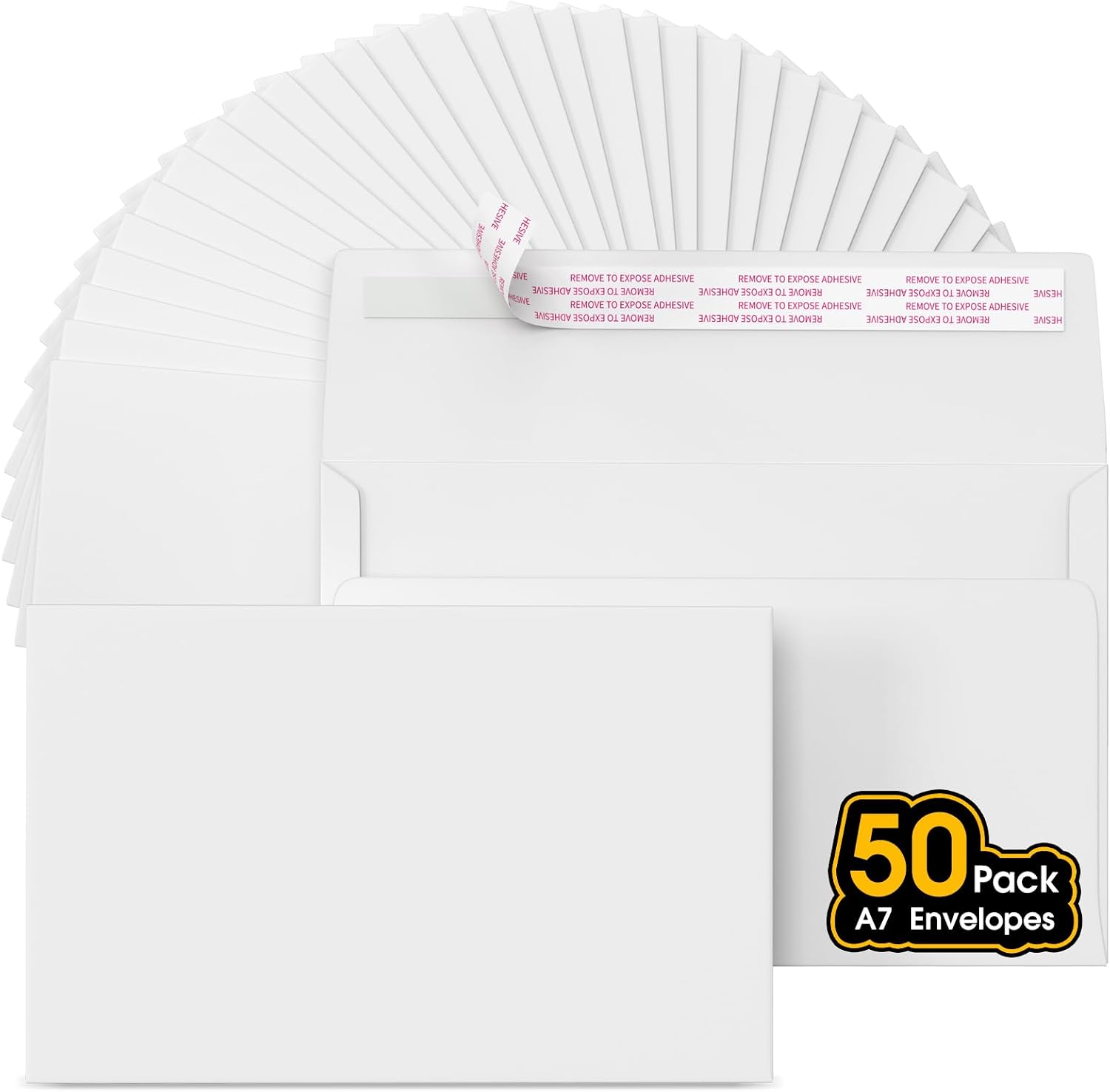 5x7 Envelopes for Invitations, A7 Printable Self Seal Envelopes for 5x7 Cards, Photos, Wedding, Birthday, Postcards, Graduation, Parties, 5.25 x 7.25 Inches 50 Pack, White