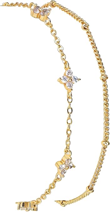 EXGOX 2pcs Gold Hand Chain, Dainty Adjustable Gold Plated Ring Hand Chain Bracelet for Women, Boho Non Tarnish Jewelry Set for Party Wedding Layered Sterling Silver Bracelets for Women for Gift