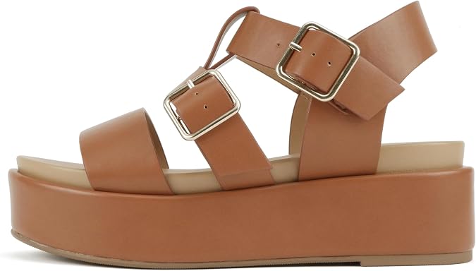 Soda STELLAR ~ Women Flatform Multi Strap Double Buckle Open Toe Ankle Strap Platform Wedge Sandals