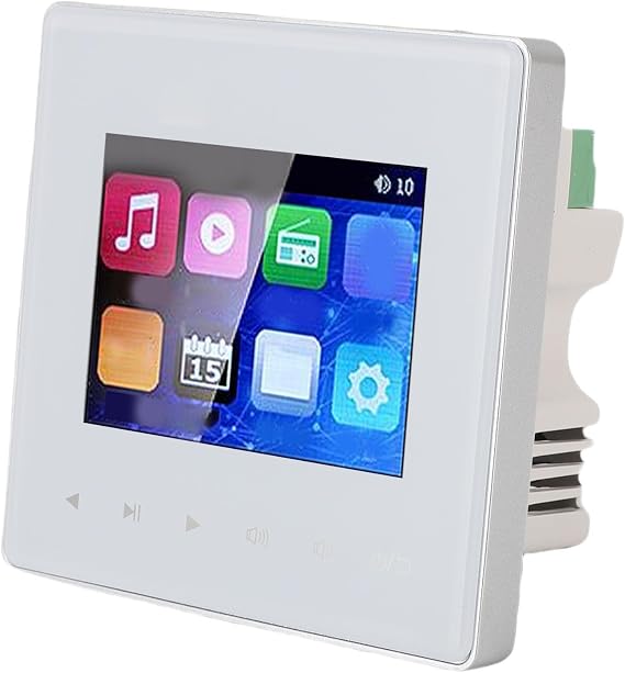 XUMIUZIY Wall Mount Music Amplifier, Smart Bluetooth Wall Amplifier with 2.8in HD Touch Screen, FM Radio, Timer Function, Multi Format Support for Ceiling Speaker
